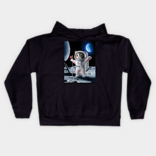 Astronaut cat moon landing Kids Hoodie